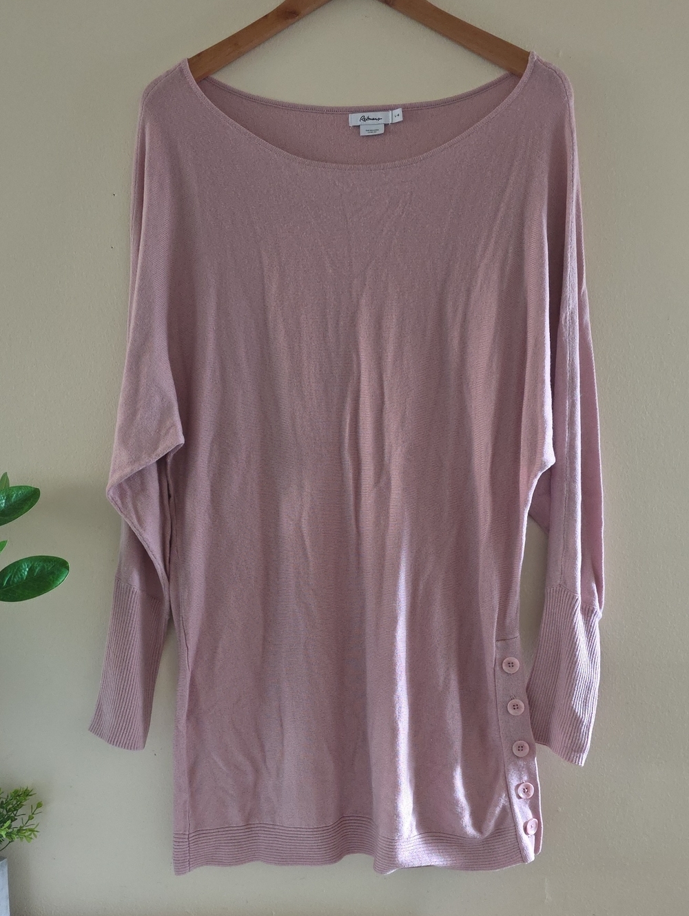 REITMANS The Relaxed Soft Knit Scoop Neck Long Sweater - Dusty Pink - L